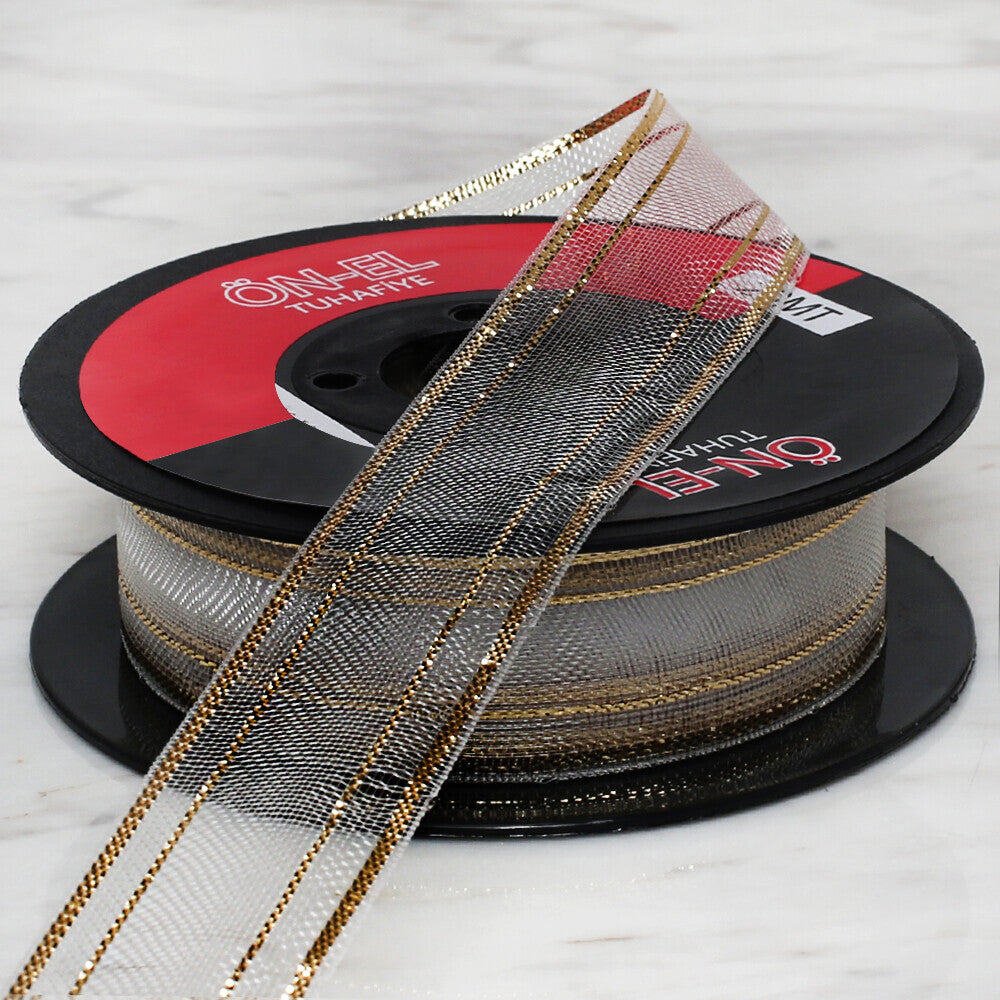 Önel 2,5 cm 20 mt Altın Simli Şifon Kurdele